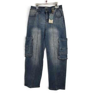 Dakota Blue Jeans Womens 7/28 Cargo Medium Wash Stretch Streight Leg NEW Utility